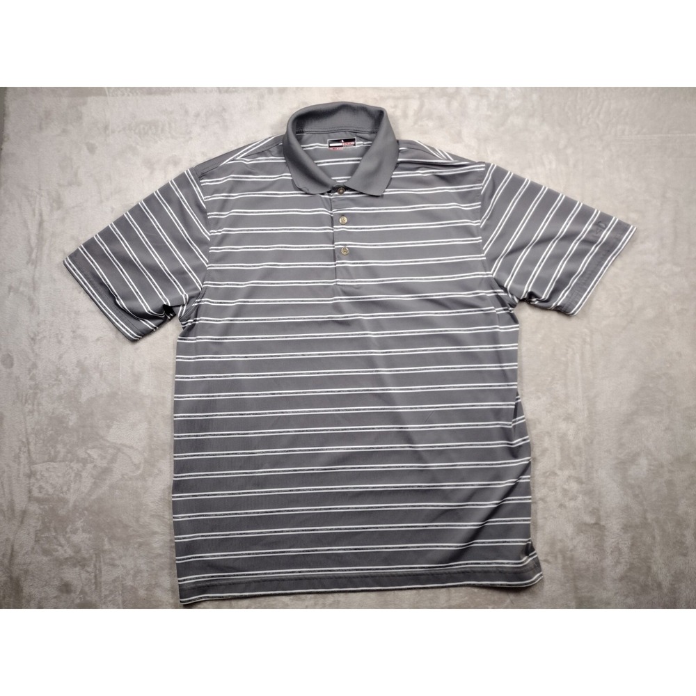 GRAND SLAM PERFORMANCE MENS POLO XL GREY STRIPE BREATHABLE